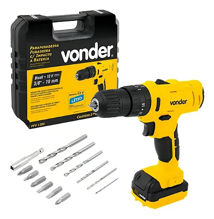 Furadeira Parafusadeira Bateria 3/8" 12V PFV012 Bivolt - VONDER
