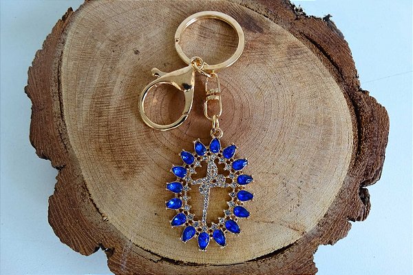 Chaveiro Dourado Fé e Proteção