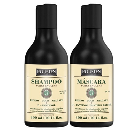 2 KIT SHAMPOO + MÁSCARA FORÇA E VOLUME. Auxilia no fortalecimento capilar e crescimento saudável dos fios, diminuindo a queda