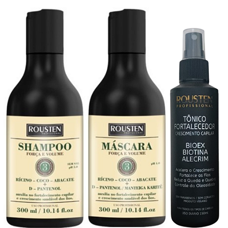 KIT FORTALECEDOR / CRESCIMENTO CAPILAR - SHAMPOO + MÁSCARA + TÔNICO