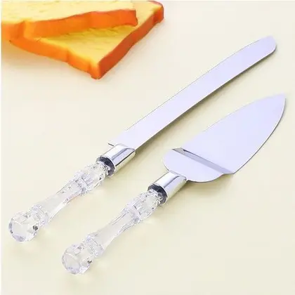 COD: 4456 - Conjunto Faca Com Espátula Para Bolo Cabo Acrílico Luxo - Wellmix