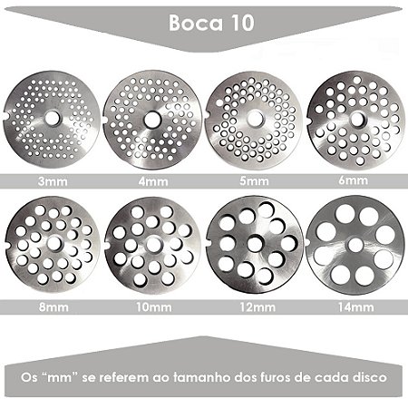 Disco Inox para Moedor de Carne Boca 10 - de 3mm a 14mm