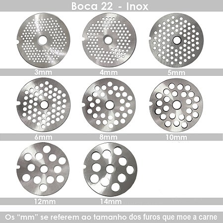 Disco Inox para Moedor de Carne Boca 22 - de 3mm a 14mm