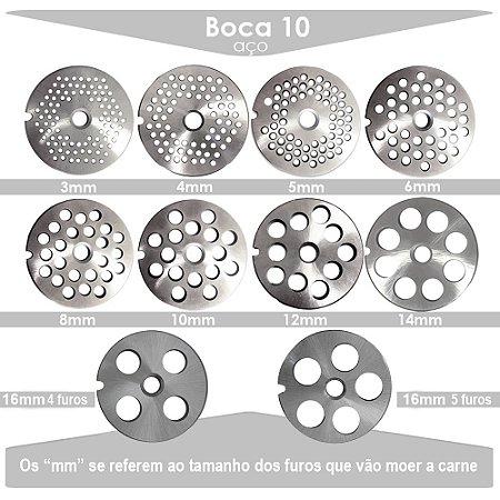 Disco Aço carbono para Moedor de Carne Boca 10 - de 3mm a 16mm