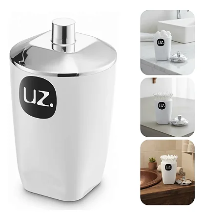 Porta Algodão Premium Acrílico Branco Metalizado Luxo - Uz