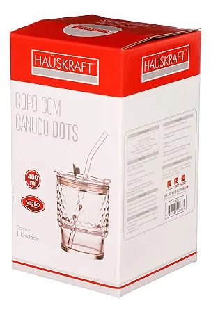 Copo de vidro Canudo Vidro Fest 400ml hauskraft
