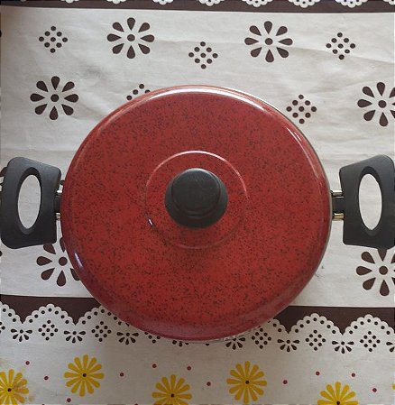 Caçarola com asa 1.750 litros aluminio - vermelha Nicopan.