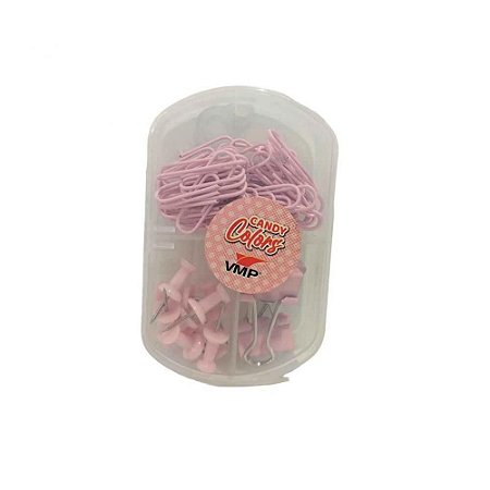 KIT ESCRITÓRIO CANDY COLORS ROSA CLIPS PRENDEDOR E ALFINETE VMP