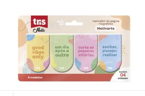 MARCADOR DE PÁGINA MAGNÉTICO 04 UNIDADES TRIS HOLIC MOTIVARTE