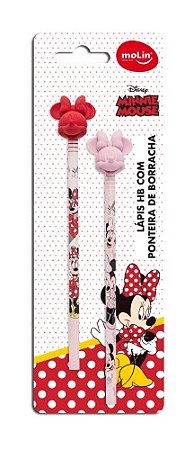 LÁPIS HB MINNIE COM PONTEIRA DE BORRACHA C/ 2UN MOLIN
