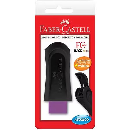 APONTADOR C/ DEPOSITO E BORRACHA FC MIX BLACK NEON FABER CASTELL