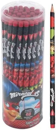 LAPIS GRAFITE PRETO HB C/ BORRACHA DECORADO MIRACULOUS TRIS