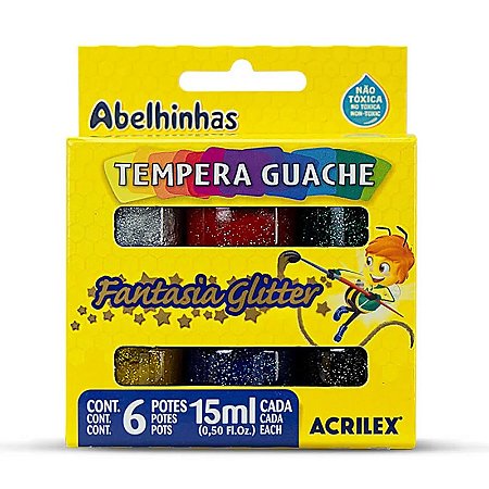TINTA GUACHE FANTASIA GLITTER C/ 6UN ACRILEX