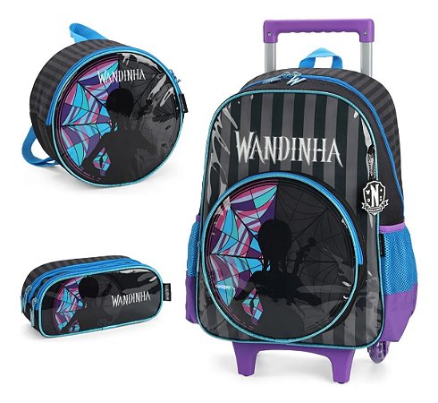 KIT MOCHILA COM LANCHEIRA PRETO WANDINHA - LUXCEL