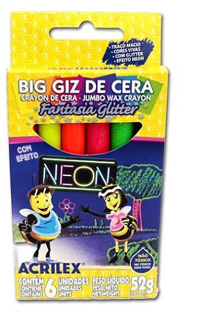 GIZ DE CERA BIG NEON GLITTER C/ 6UN ACRILEX