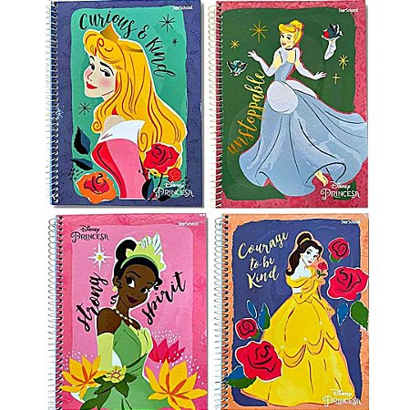 Caderno capa dura 1/4 espiral 80 folhas Disney Princesa StarSchool Jandaia