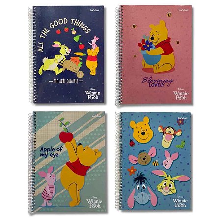 Caderno capa dura 1/4 espiral 80 folhas Disney Winnie the Pooh StarSchool Jandaia