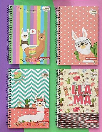 Caderno capa dura 1/4 espiral 96 folhas Lhama Panamericana