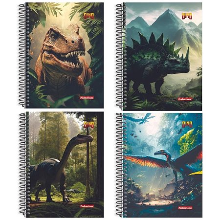 Caderno capa dura 1/4 espiral 96 folhas Dino Panamericana