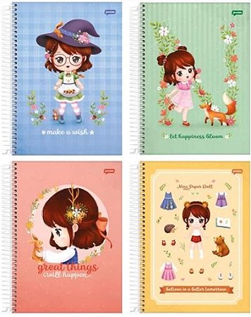 Caderno capa dura 1/4 espiral 80 folhas Nina Jandaia