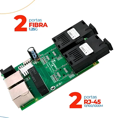 Conversor gigafull 2 fibra 2 rj45 20km