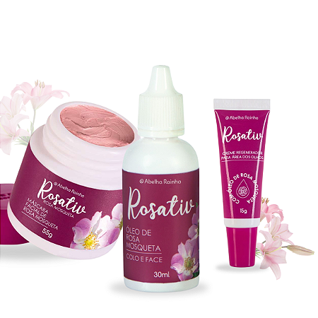 Kit Rosativ - Óleo de Rosa Mosqueta FPS + Creme para Área dos Olhos + Máscara Facial 3 em 1