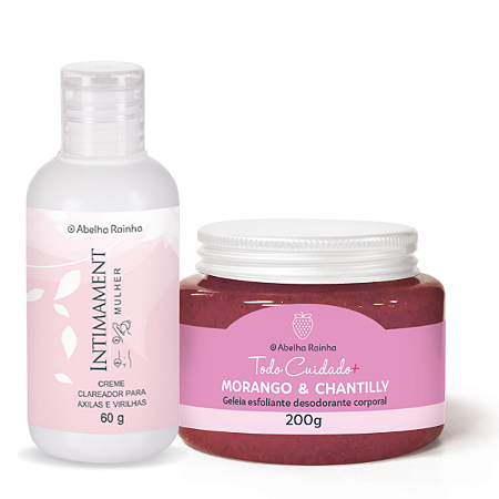 Kit Corporal Sensação: Geleia Esfoliante Morango + Clareador de Manchas