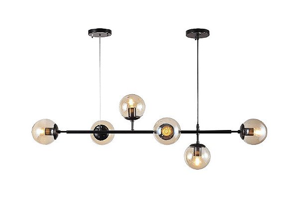 Lustre Pendente Jabuticaba Luminaria Metal Preto Bola/Vidro Preto inobari COD10091