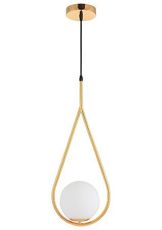 Luminária Pendente Lustre Aro Gota Dourado Bola Globo Esfera Opaco Leitoso Moderno Luxo COD10116