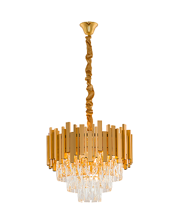 Luminária Pendente Lustre Luxuoso Metal Dourado e Cristais Vana Sindora COD10102