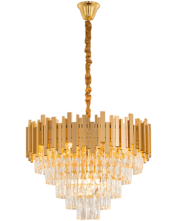 Luminária Pendente Lustre Luxuoso Metal Dourado e Cristais Vana Sindora COD10104