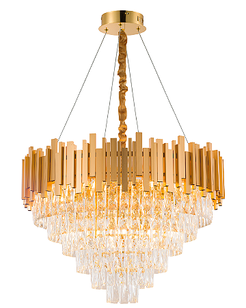 Luminária Pendente Lustre Luxuoso Metal Dourado e Cristais Vana Sindora COD10106