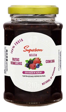 Geleia 100% Fruta Frutas Vermelhas Com Chia Superbom Vidro 310g