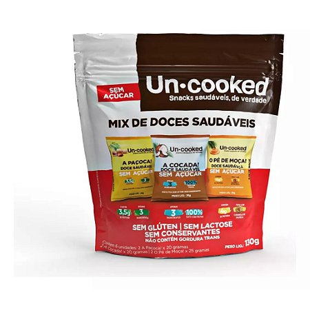 Kit Doces Saudáveis 130 g - 2 Paçoca, 2 Cocada, 2 Pé de Moça - Zero Açúcar e Sem Glúten Uncooked