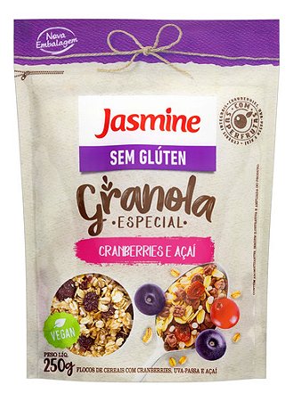 Granola Jasmine Cranberries E Açaí Sem Glúten Em Pouch 250 G
