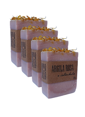 Kit 04 Sabonetes Argila Rosa 100% natural BEAUTÉ Organique 90g