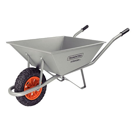 CARRINHO DE MÃO EXTRAFORTE TRAMONTINA COM CAÇAMBA EXTRAFORTE METÁLICA CINZA 65 L, BRAÇO METÁLICO E PNEU MACIÇO - 77714235