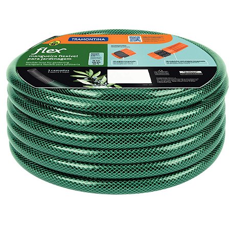 MANGUEIRA FLEX TRAMONTINA VERDE EM PVC 3 CAMADAS 30 M COM ENGATE ROSQUEADO E ESGUICHO - 79172300