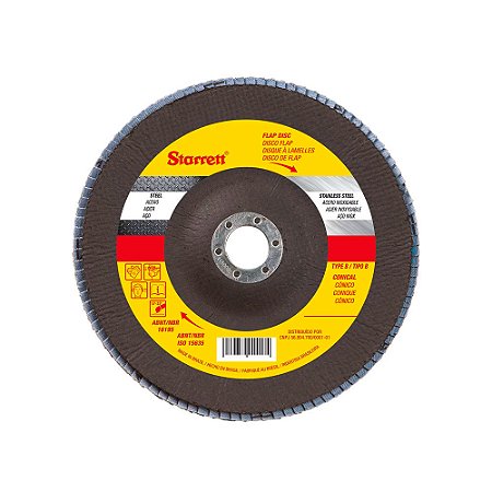 DISCO FLAP MOD. STARRETT EM FIBRA DE VIDRO CONICO TIPO B - 115 X 22,23MM (4.1/2" X 7/8") GRAO 40 - FDS115-40FC