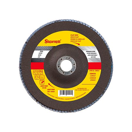 DISCO FLAP MOD. STARRETT EM FIBRA DE VIDRO CONICO TIPO B - 115 X 22,23MM (4.1/2" X 7/8") GRAO 80 - FDS115-80FC