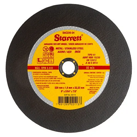 DISCO ABRASIVO DE CORTE 229X1, 9X22,23MM (9"X5/64"X7/8") - DAC230-24