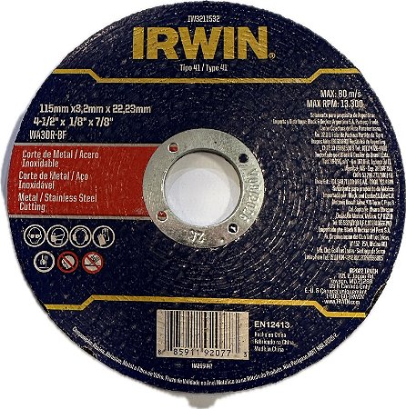 DISCO DE CORTE INOX 115X3,2X22,2MM - IW3211532