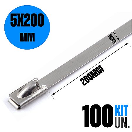 100x Abraçadeira ZIP Tie Termotape Cinta Lacre Aço Inox 304 5x200mm