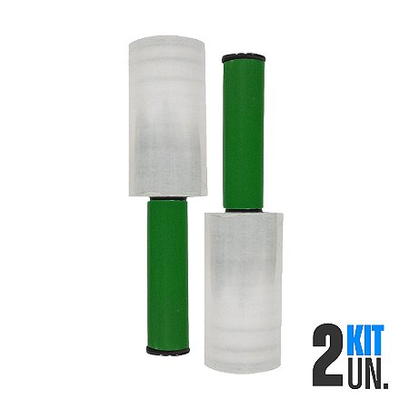2x Rolo Filme Plástico Stretch 10cm x 120m Com Cabo Aplicador Giratório