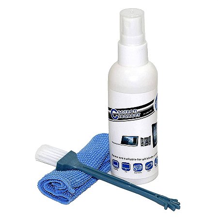 Limpa Telas Monitor Notebook TV LCD Celular 100ml + Flanela Microfibra + Pincel