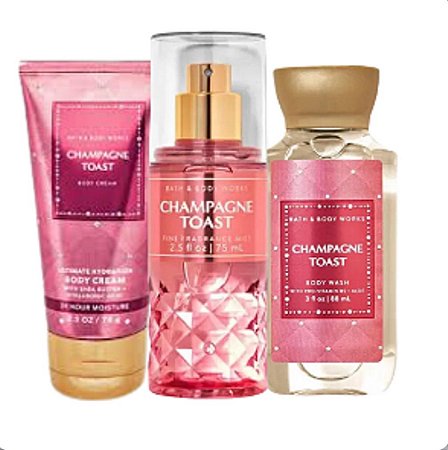 Kit Miniatura Bath & Body Works Champagne TOAST - Gel de banho, Body Splash e Hidratante