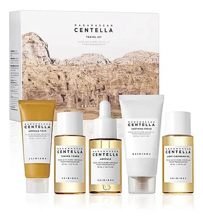 Kit Travel Miniatura Centella Madagascar - oleo de limpeza, espuma de limpeza, tonico, ampola e creme calmante - Skin1004