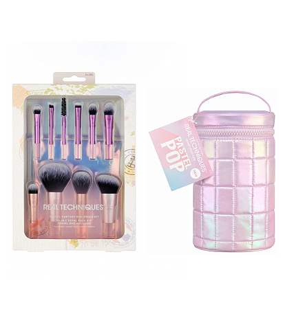 Kit Best 10 Mini Pincéis Com Travel Bag 4285 + Grátis Pastel Pop Estojo Para Pincéis Edição Limitada - Real Techniques