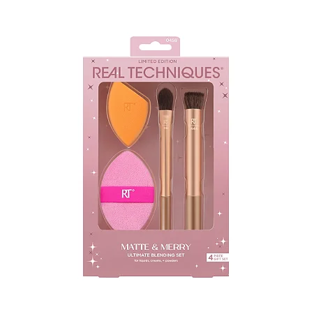 Real Techniques - Kit Matte & Merry - Pincel de Corretivo + Blush + Esponja + Powder Puff