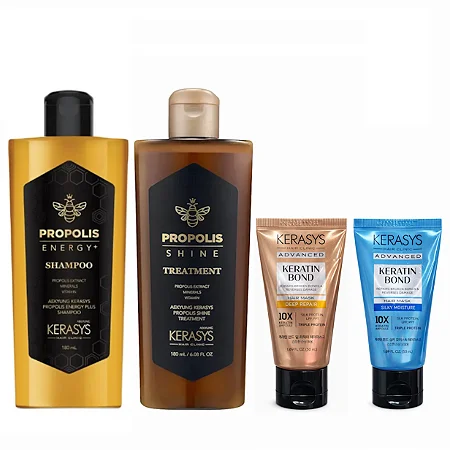 Kit Propolis Shine Shampoo + Tratamento 180ml + Advanced Keratin Bond - Máscara Silky Moisture + Deep Repair 50ml